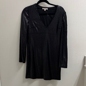 Wayf Black Sequin Long Sleeve Dress